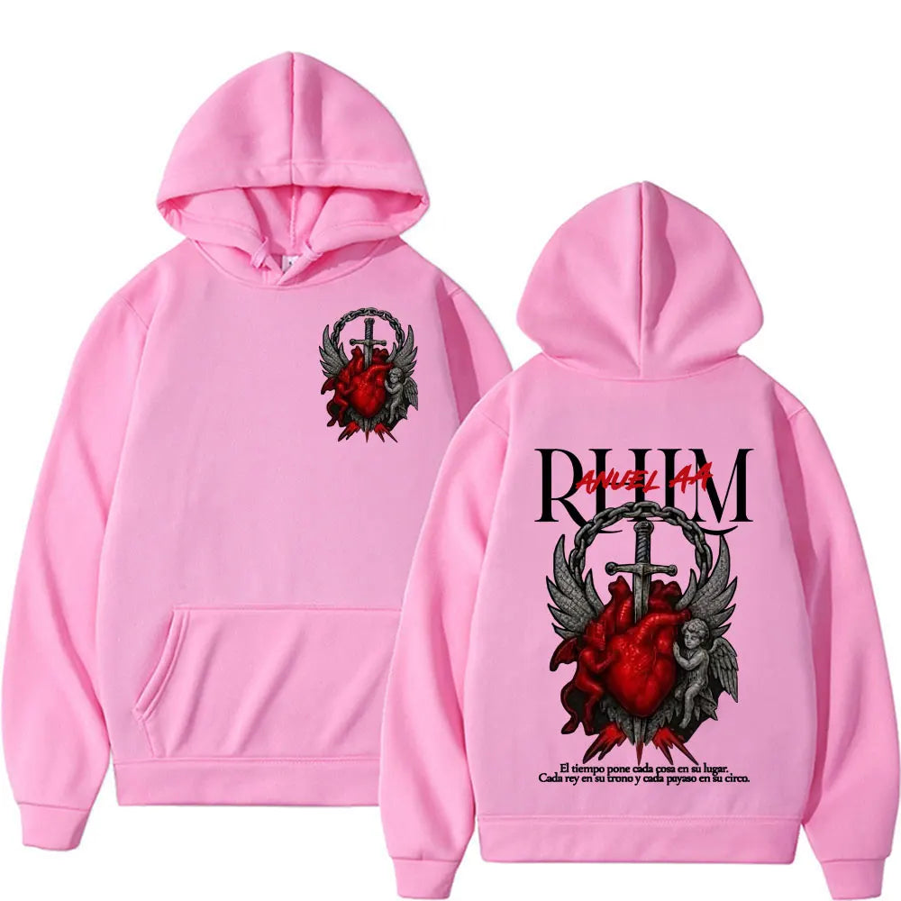 Rapper Anuel AA Rhlm 2 Album Tour Graphic Hoodies Men's Clothing Oversized Hip Hop Gothic Long Sleeve Hoodie Comfort Sweatshirts