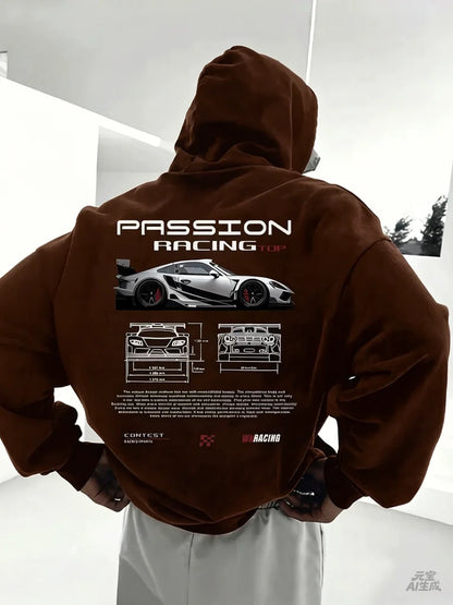 2025 Popular Digital Pattern Men's Hooded Sweatshirt Car-Themed Design American-Style Casual Sports Long-Sleeved Shirt