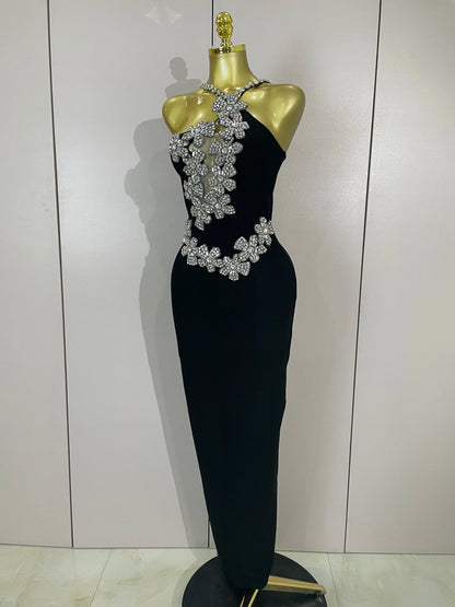 Sexy Backless Sparkly Crystal Diamonds White Bodycon Bandage Dress Women Celebrity Elegant Evening Club Party Birthday Dresses