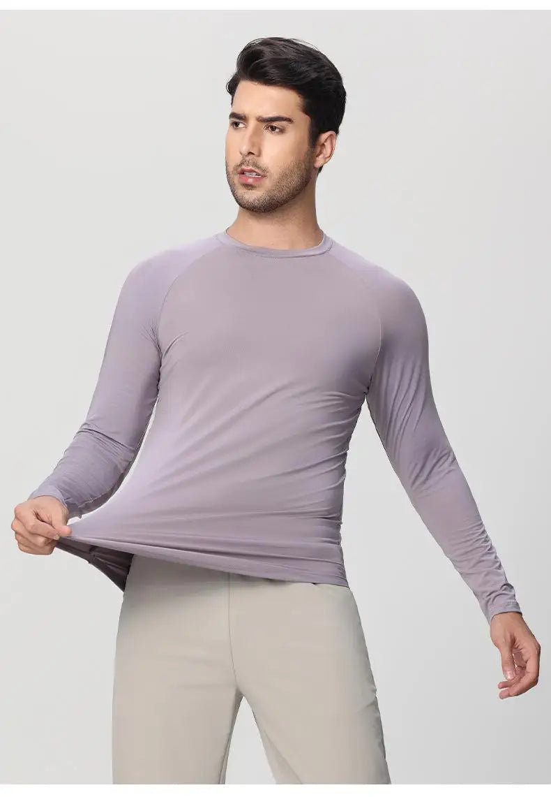 Sports Long-sleeved T-shirt Men Curved Hem Warm Gym Fitness Clothes Quick-drying Breathable Running Training Round Neck Top