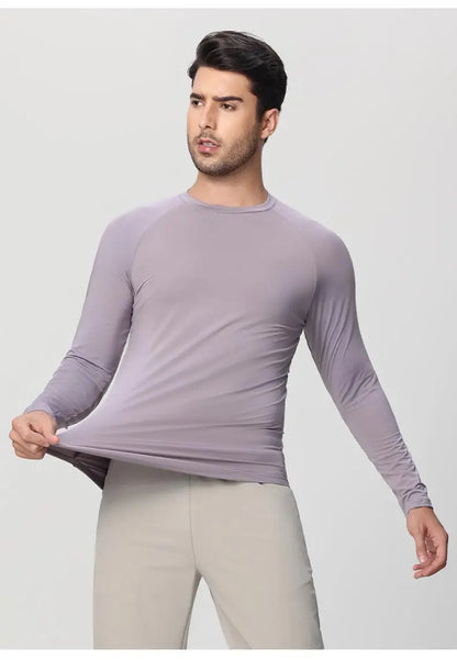 Sports Long-sleeved T-shirt Men Curved Hem Warm Gym Fitness Clothes Quick-drying Breathable Running Training Round Neck Top