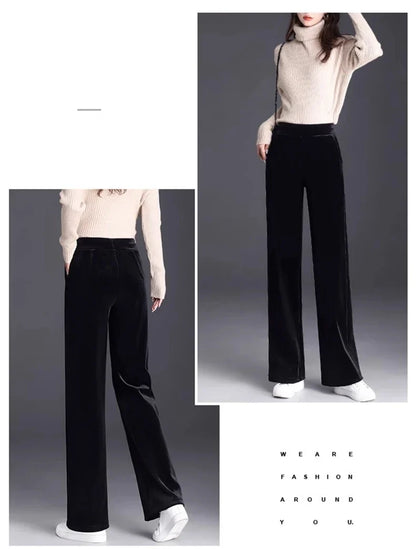 Women's pants with many reviews flared pants ice silk pants wide leg pants, high waisted blue loose straight leg pants 6XL