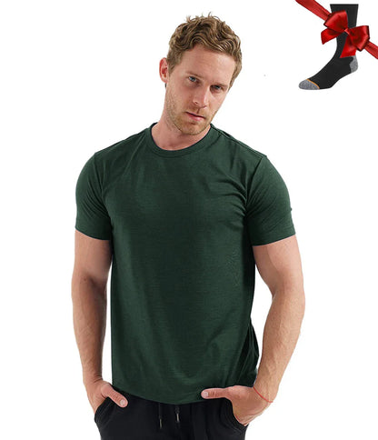 100% Superfine Merino Wool T Shirt Mens Base Layer Shirt Merino Wool Wicking Breathable Quick Dry Anti-Odor +Merino Wool Socks