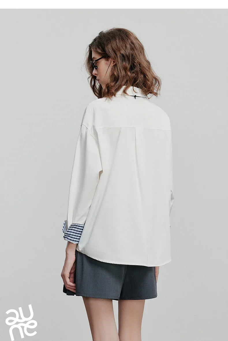 Women Striped shirt, spring 2025 new cavalry diagonal collar spliced pure cotton shirt