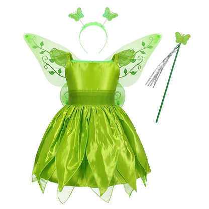 Girls Flower Fairy Dress Up Kids Princess Dress With Wings Halloween Princess Costume Elves Party Tinkerbell Tinker Bell Dress
