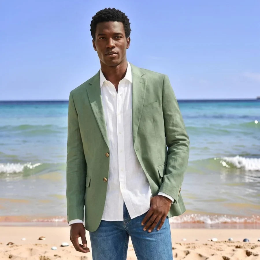 Sage Green Linen Blazer for Men Summer Beach Party 1 Piece Man Suit Jacket Notched Lapel Slim Fit Male Fashion Suit XS-5XL