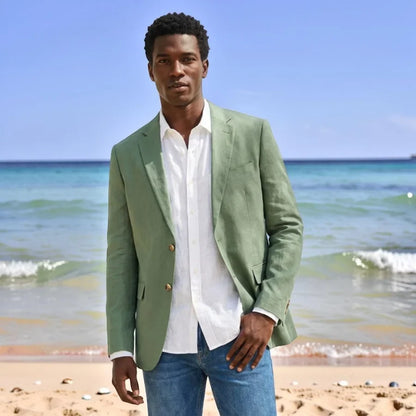 Sage Green Linen Blazer for Men Summer Beach Party 1 Piece Man Suit Jacket Notched Lapel Slim Fit Male Fashion Suit XS-5XL