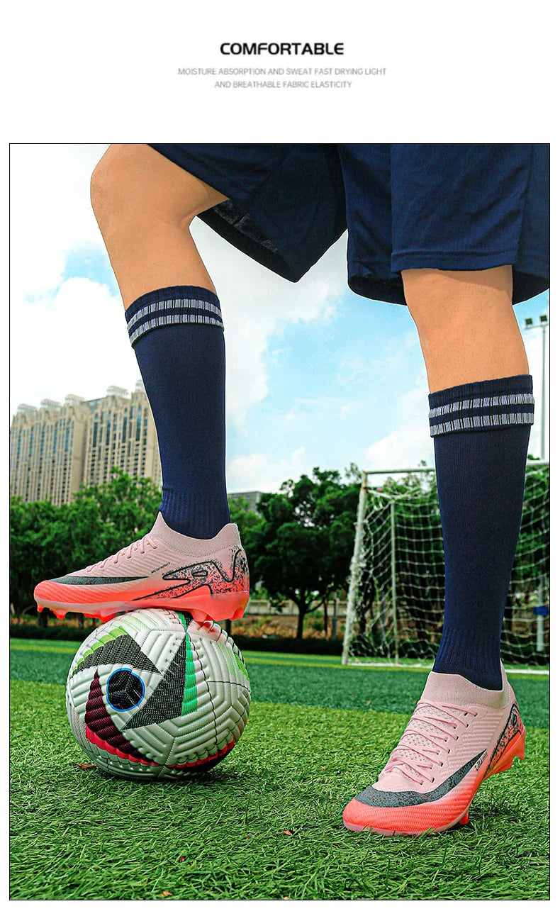 High Top Men Soccer Cleats Professional Football Shoes AG/TF Studs Anti Slip Training Sneaker Comfortable Breathable Adult Match