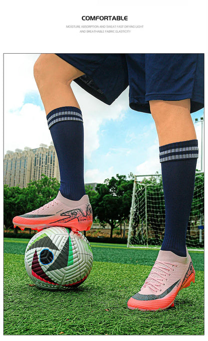 High Top Men Soccer Cleats Professional Football Shoes AG/TF Studs Anti Slip Training Sneaker Comfortable Breathable Adult Match