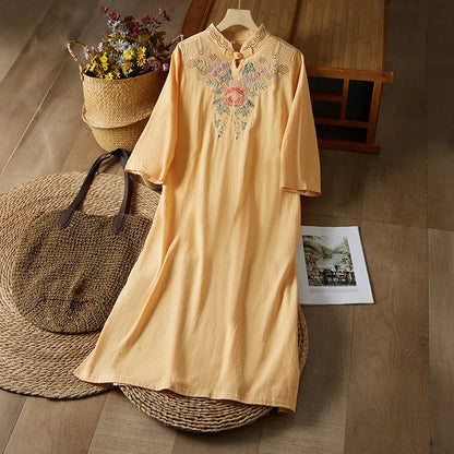 Embroidery Ethnic Style Fashion Clothes Vintage Cotton Linen Streetwear Harajuku Chinese Style Summer Dress for Women Clothing