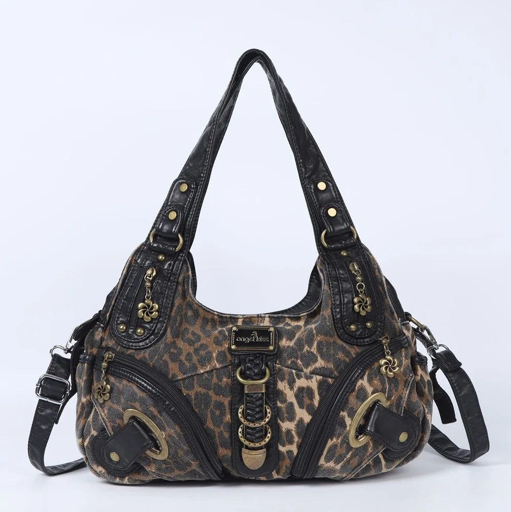 Women Handbags Large Women's Shoulder Bag Leopard Print Top-Handle Fashion Satchel Dumpling Shoulder Tote Hobos Bag