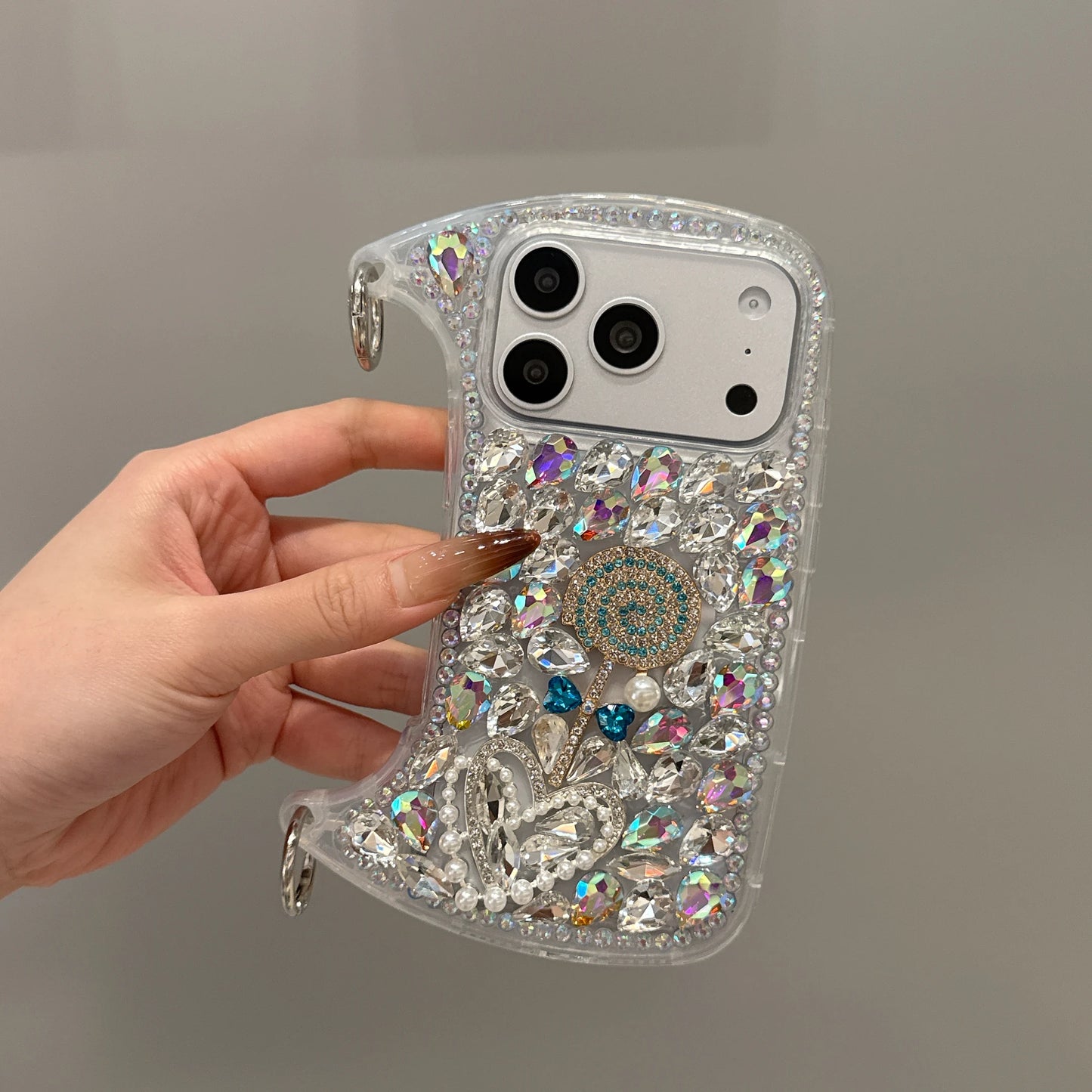 Rhinestone Hand bag Lollipop Design Phone Case For iPhone 17 Pro Max 16 15 14 13 Pro Max 15 14 16 Plus 17Air Fashion Trend Case