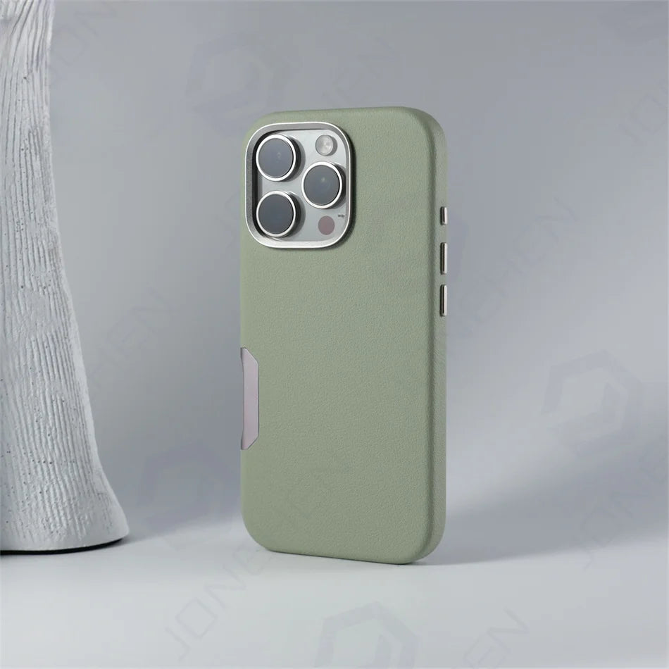 زر كاميرا من الألومنيوم لهاتف iPhone 16 Pro Max، جراب جلدي صلب من السبائك، غطاء مقاوم للصدمات مع شحن لاسلكي مغناطيسي لـ MagSafe