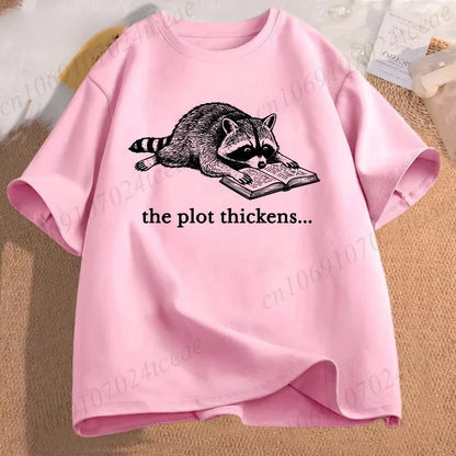 Bookish Raccoon Graphic T-Shirt Literary Book Lover Animal Tee Unisex Men Women Short Sleeve Casual Vintage Daily Fashion Tops