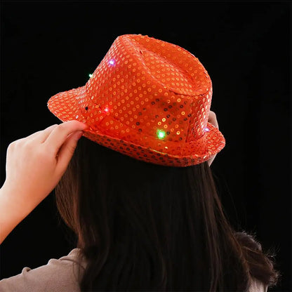 Unisex Light Up Flashing Led Fedora Trilby Jazz Hat Panama Cap Sequin