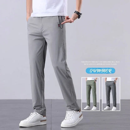 Korean Y2K Summer New Men's Ice Silk Pants All Match Elastic Sweatpants Office Business Casual Fashion Straight Suit Trousers