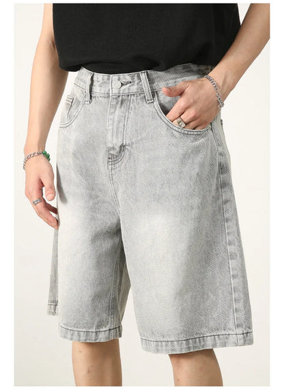 Summer Retro Washed Distressed Baggy Jorts Men's High Street Fashion Straight Jeans Shorts Y2K Casual Blue Denim Short Pants