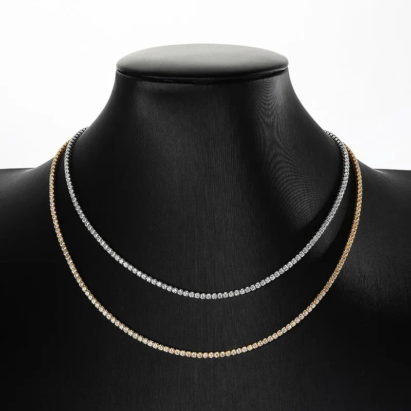 Each 2mm All Zircon/moissanite Tennis Necklace for Women Man Adjustable Choker Chain 100% 925 Sterling Silver Jewelry