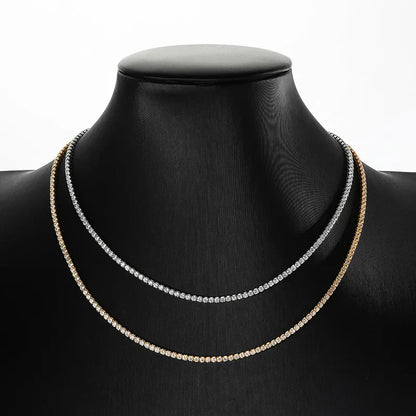 Each 2mm All Zircon/moissanite Tennis Necklace for Women Man Adjustable Choker Chain 100% 925 Sterling Silver Jewelry