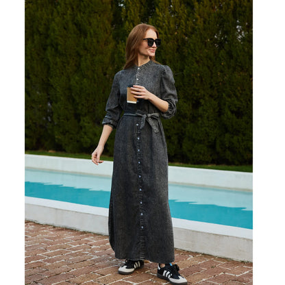 AP SS26 Women Lightweight Denim Dress Cotton Black and Blue Maxi Dress