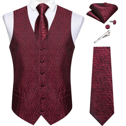 Suit Vest for Men Black Solid Paisley Wedding Prom Groom Jacquard Waistcoat with Necktie for Tuxedo Men Clothing