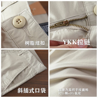 2025 Summer New American Retro Thin Micro Elasticity Casual Pants Men's Simple 97% Cotton Slim CHINO Business Straight Trousers