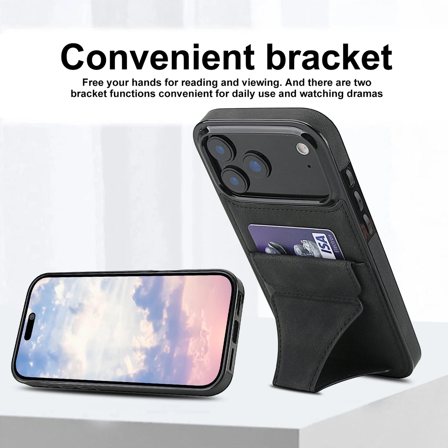 Foldable Kickstand Leather Phone Case For iPhone 17 Pro Max 16 Plus 15 14 13 12 Protective Credit Card Slots Kickstand Cover