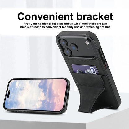 Foldable Kickstand Leather Phone Case For iPhone 17 Pro Max 16 Plus 15 14 13 12 Protective Credit Card Slots Kickstand Cover