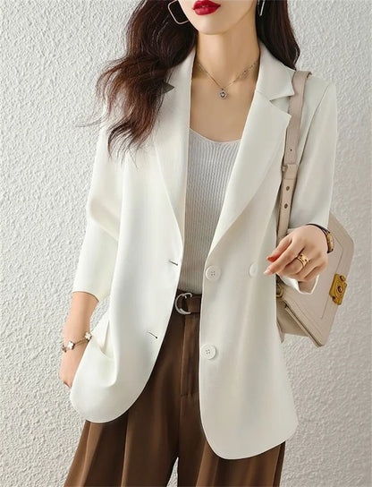 Women Solid Blazers Coat Fashion Slim Suits Female Casual Three-Quarter Sleeve Chic Tops Thin Office Lady Blazer Spring Summer