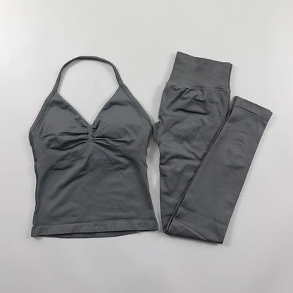 Fitness Leggings Set Women Seamless Yoga Set Fitness Clothing Scrunch Bum Gym Legging Padded Tank Top Workout Outfits Sportswear