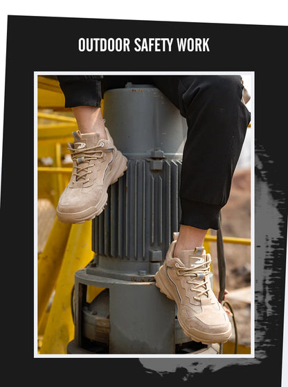 Reflective Strip Design Safety Work Shoes For Men Cow Suede Leather Indestructible Construction Boots Steel Toe Male Footwear