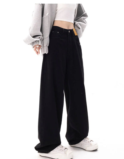Black Baggy Straight Jeans Women Korean Fashion Streetwear High Waist Wide Leg Denim Pants Female Loose Mopping Jean Trouser Y2K