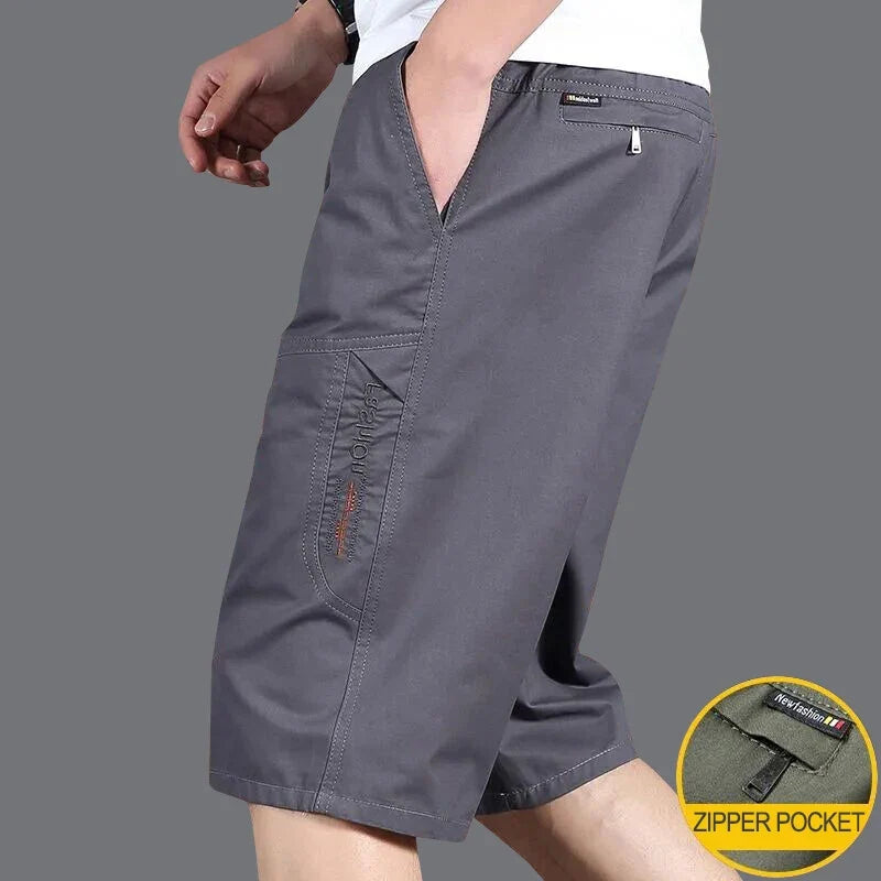 Men's Cargo Shorts Casual Hiking Fishing Shorts Big Size Mens Fashion Zipper Pockets Drawstring Elastic Waist Short