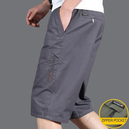 Men's Cargo Shorts Casual Hiking Fishing Shorts Big Size Mens Fashion Zipper Pockets Drawstring Elastic Waist Short
