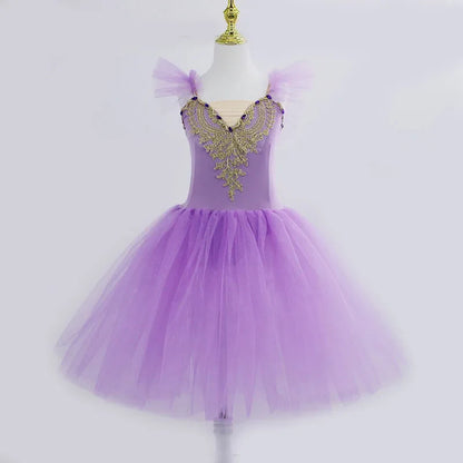 New Professional Ballet Tutu Long Tulle Dress Girls White Swan Ballet Dress Performance Dance Ballerina Costume Kids For Girls