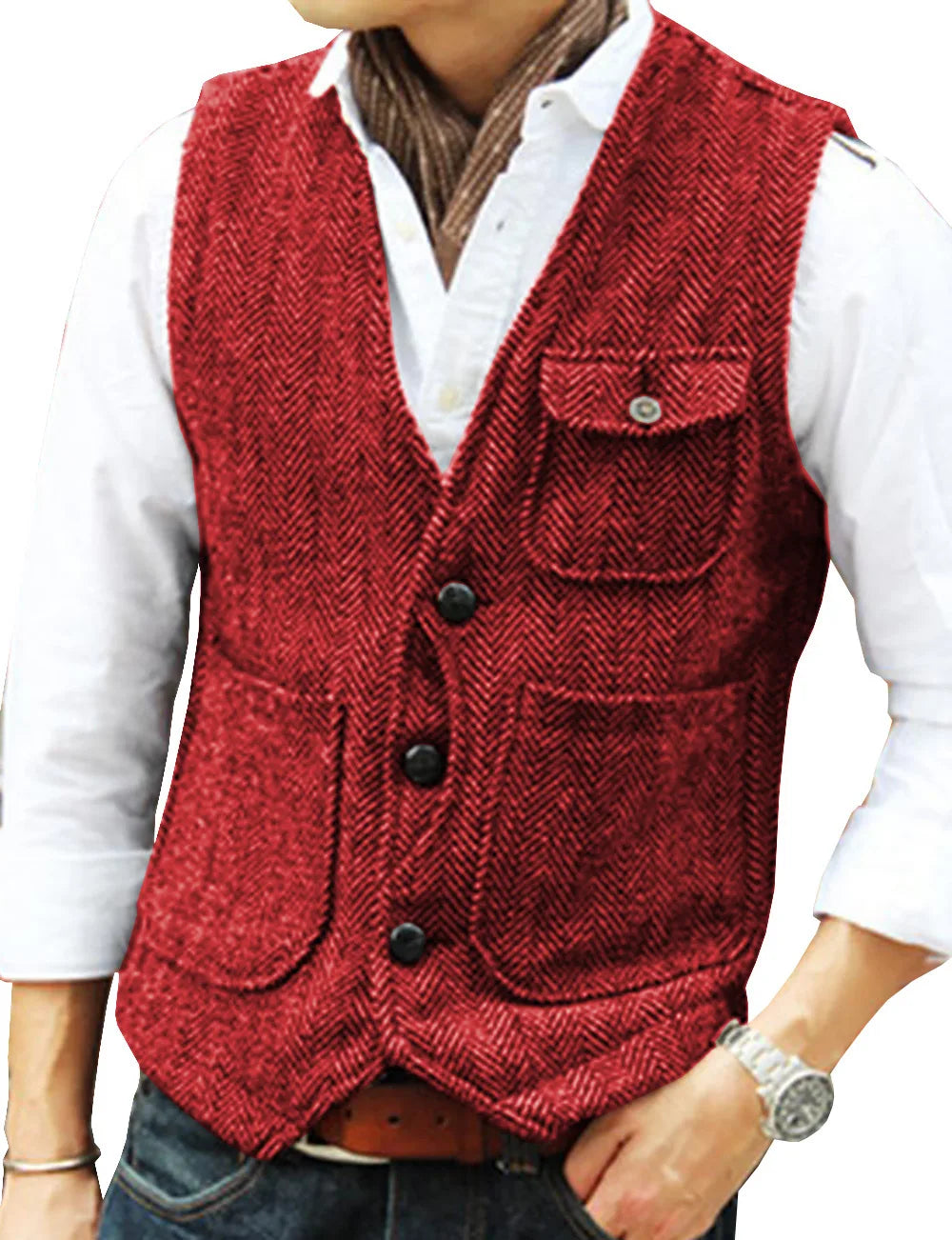 Men's Single Breasted Herringbone Suit Vest Casual Business Dinner Party Dress Mail Waistcoat Top Coat Wedding Groomsman's Dress