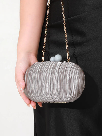 Elegant Satin Pleated Handbag 2025 New Niche Design Bridal Princess Ladies' Evening Bag Ceremony Cloth Round Purses and Clutches