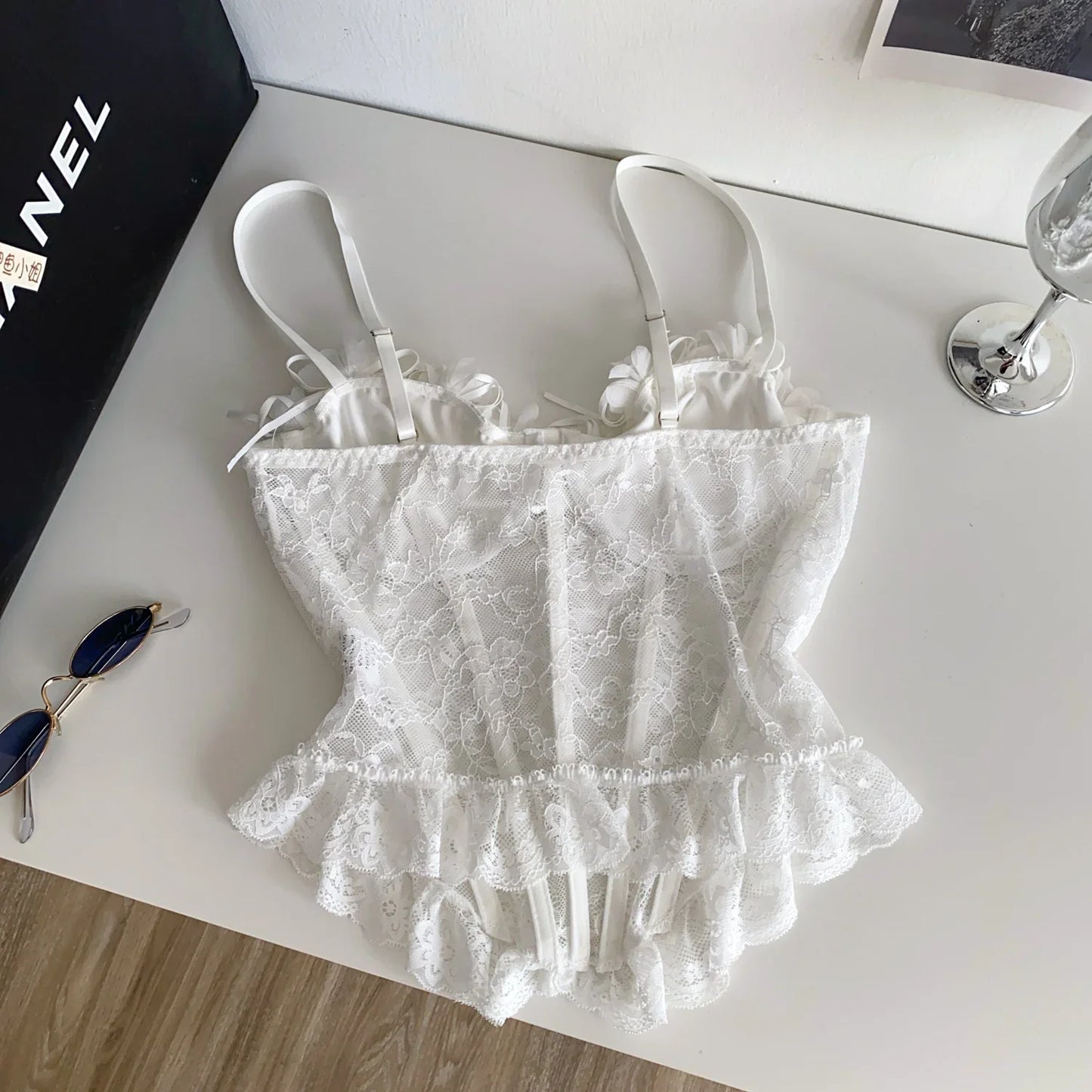 3D Floral Sexy Sheer Lingerie Top Ladies Lace Splice Bodycon Versatile Camisole French Romantic Hotsweet Corset Vest