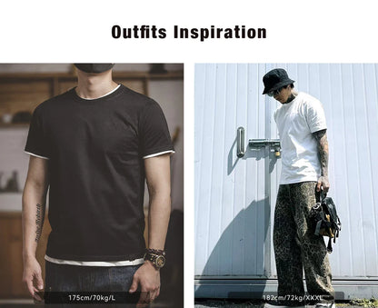 Maden 1Pc/2Pcs Solid Cotton Short-sleeved T-shirts Round Neck Black Beige T-Shirt Men's Summer Classic Heavyweight Versatile Tee