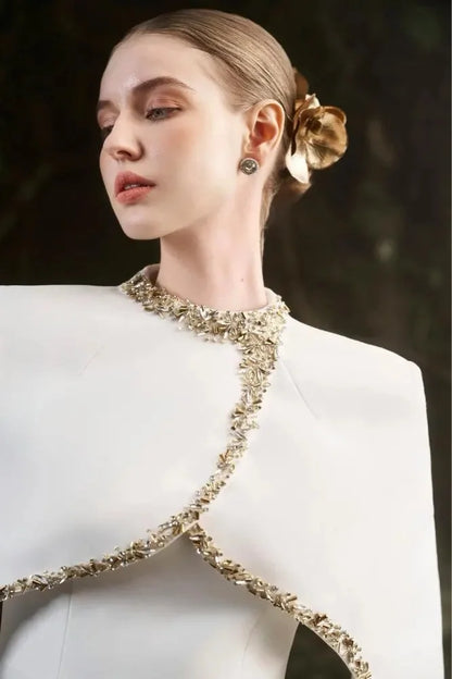 HIGH STREET Newest 2026 Designer Vestido Women's Diamonds Beaded Cape Sleeve Floor Length Maxi Long Dress