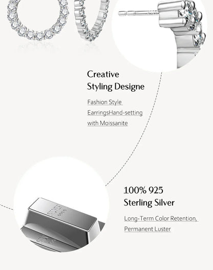 Moissanite Hool Earrings 925 Sterling Silver Passed the Diamond Test Wedding Earrings for Women Gift Fine Jewelry Band