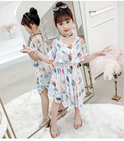 Thin Girl Summer Dress Robe Fille Floral Chiffon Princess Dress Children's Clothing Summer Girls Casual Dresses Kids Vestidos
