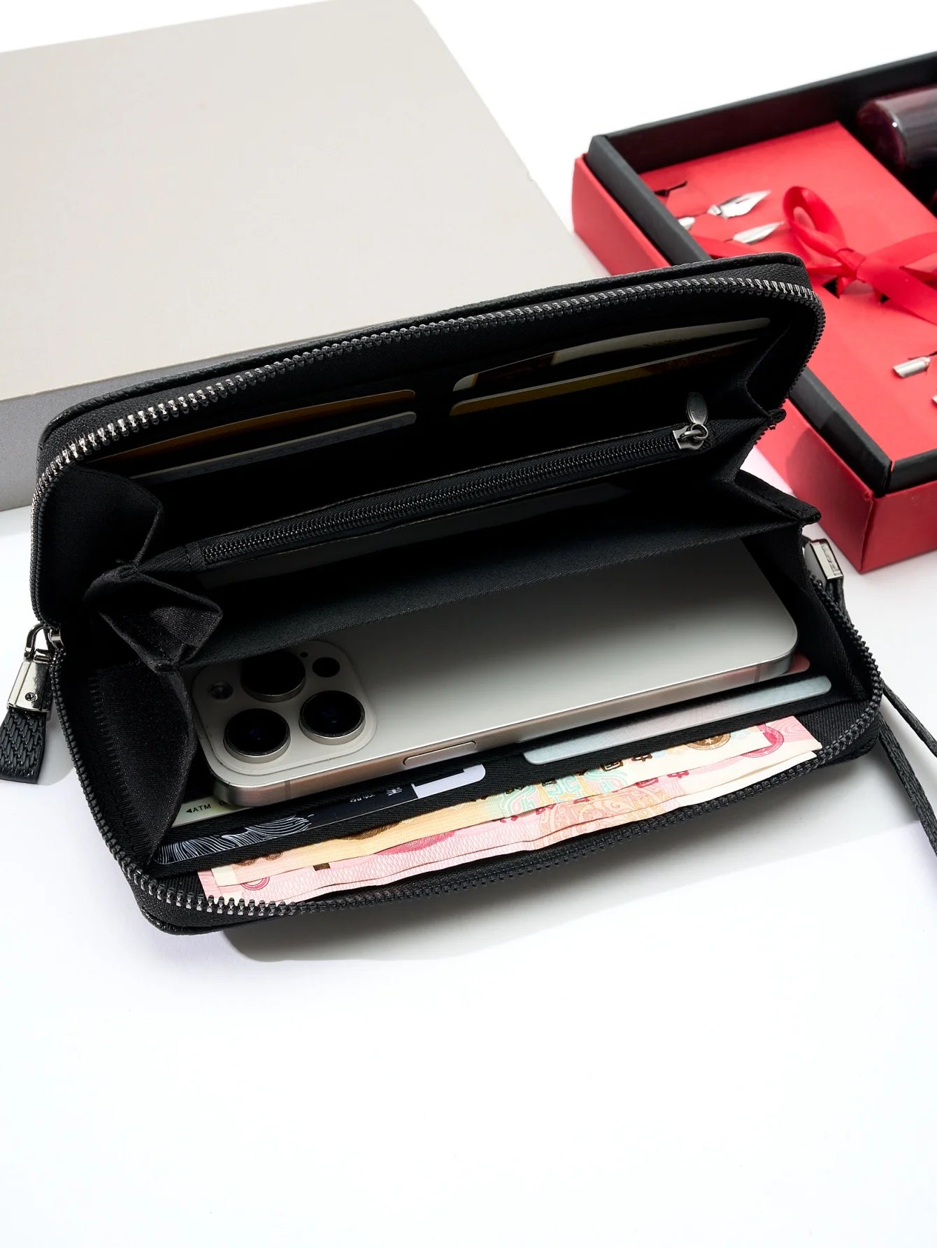 Fashion Retro Simple Long Wallet Business Office Commute Large Capacity Multi-Card Slot Portable Long Zipper Wallet Phone Wallet