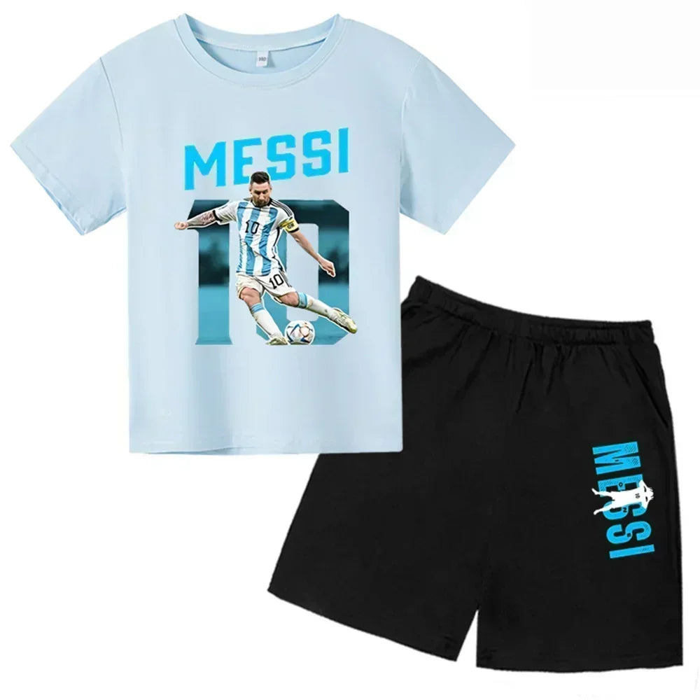 Summer Children‘s Set Brand Messi Print Short Sleeve T-shirt + Shorts 2pcs Set Sportsuit Casual Fashion Kid Boy Girl Fan Clothes
