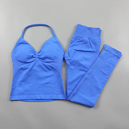 Fitness Leggings Set Women Seamless Yoga Set Fitness Clothing Scrunch Bum Gym Legging Padded Tank Top Workout Outfits Sportswear