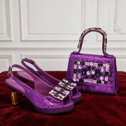 2026 New Arrival Rhinestone Peep-Toe High Heel Sandals and Bag Set for Women –Elegant Italian Party Shoes Perfect for Wedding
