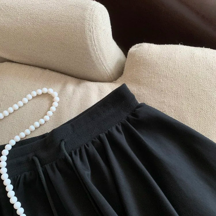 Summer Women Sports A Line Skirts for Women Summer High Waist Drawstring Solid Mini Skirts Female Sweet All Match Ballet Skirts