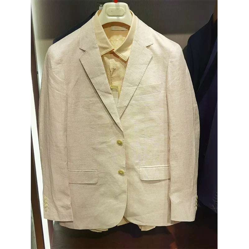 Men's Spring and Summer New Linen Blazer, Thin Vintage British Style Suit Jacket, Linen Material for Middle-Aged Business