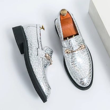 Men's Glossy Leather Shoes European American Luxury Blue High-end Banquet Loafers Commuting Party Dress Formal Shoes Size：38-46