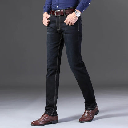 New Men Light Luxury Stretch Slim Fit Pants Comfortable Soft Business Fashion Straight Casual Denim Trousers Male Brand Clothing